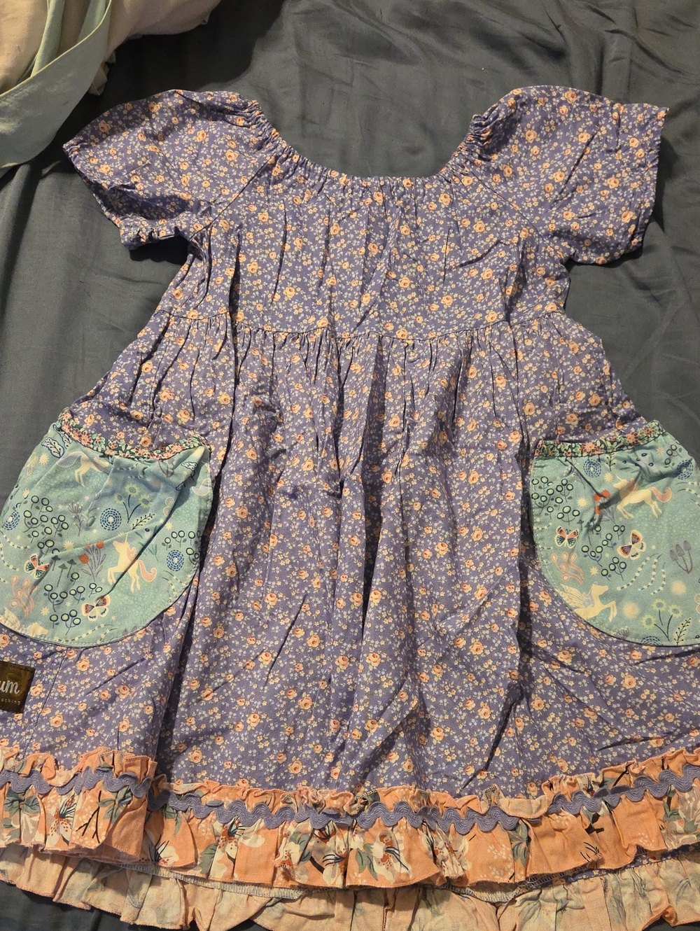 Matilda Jane Platinum Girls' Floral Peasant Dress with Contrast Pockets - Purple